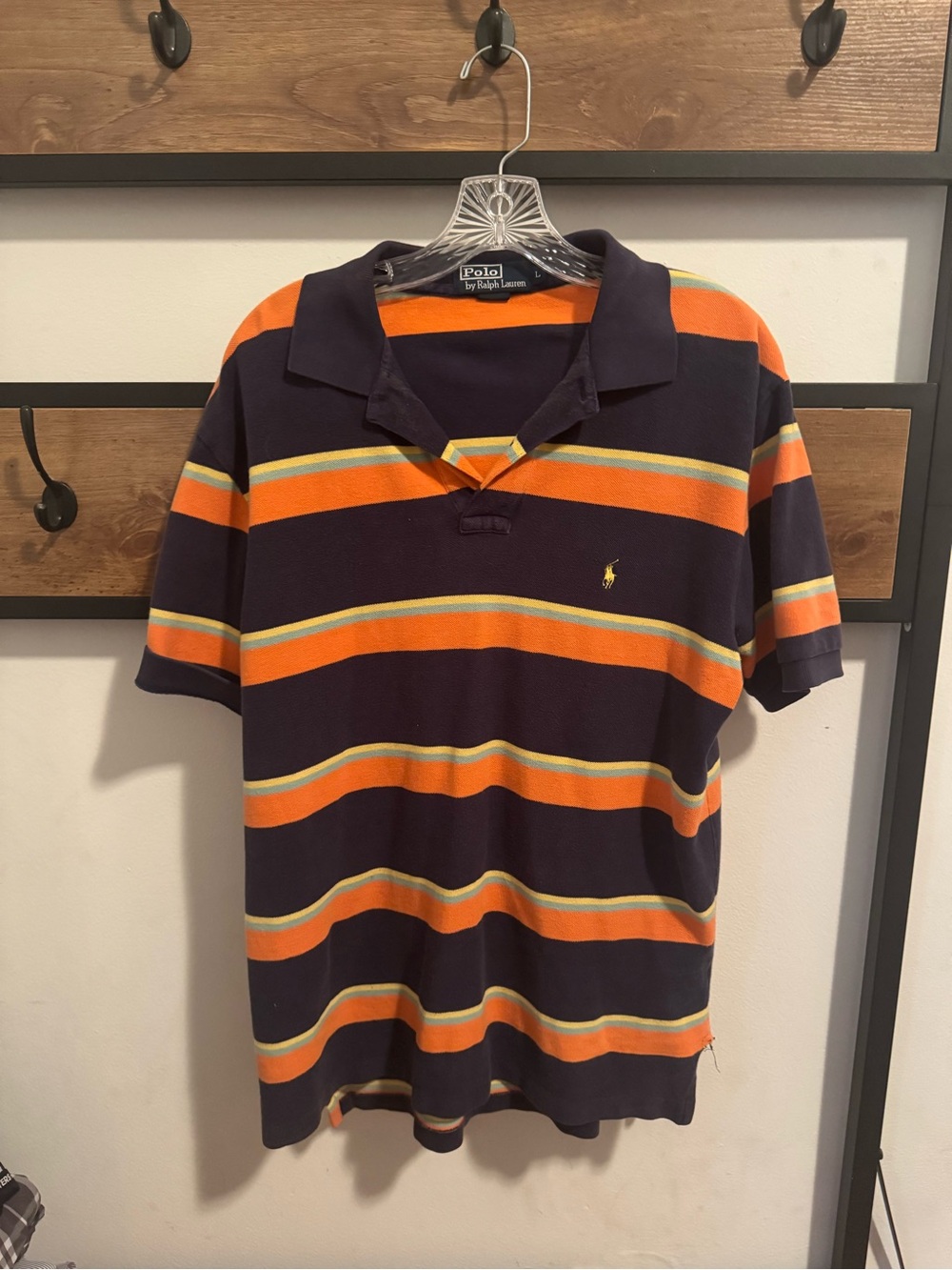 Ralph Lauren Navy Polo with Orange & Cream Stripes